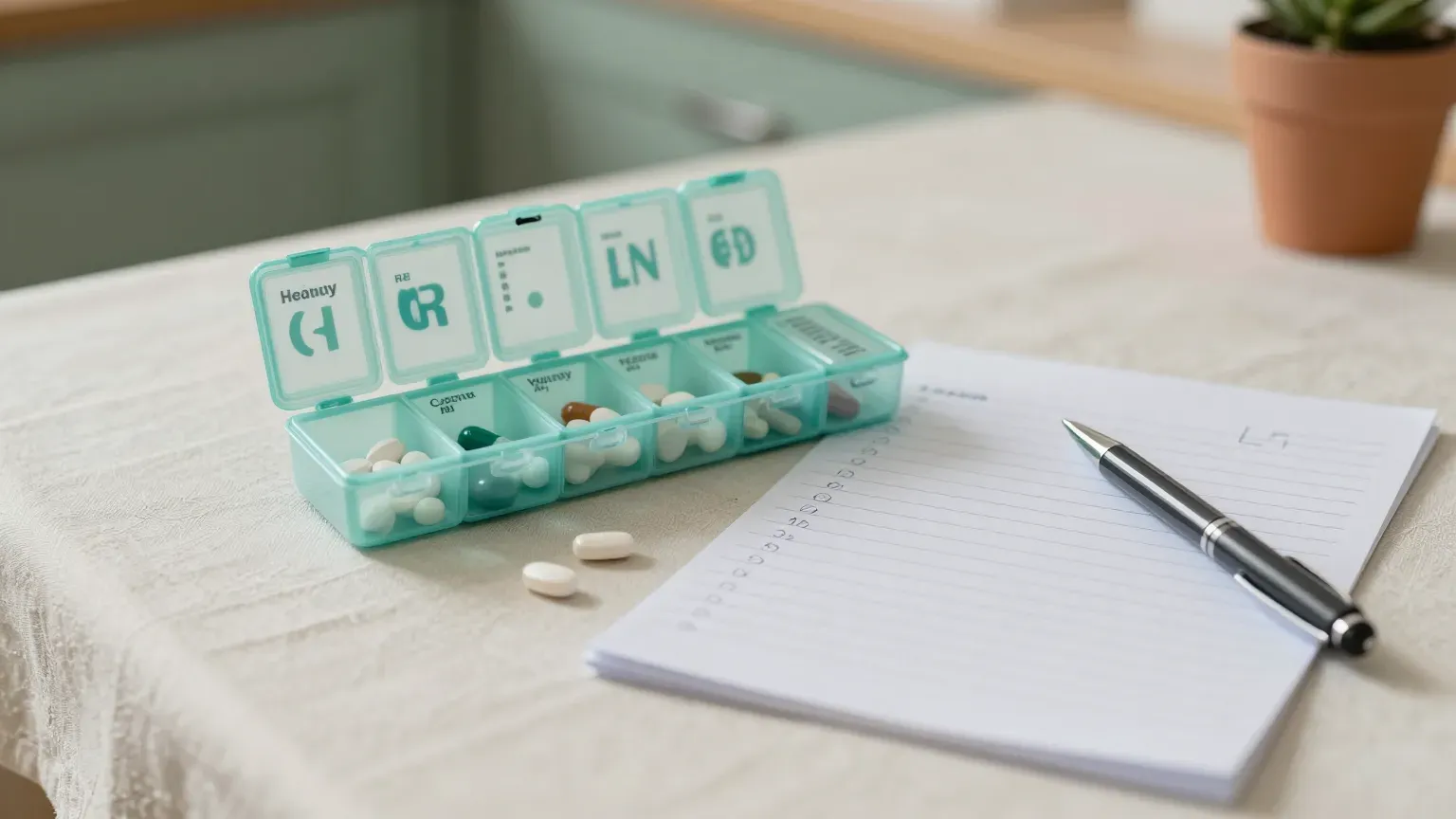guide header — pill organiser and a list